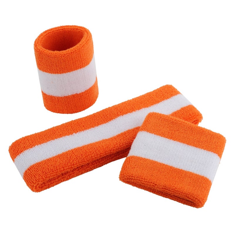 ONUPGO Sweatband Set Sports Headband Wrist Striped Sweatbands Terry Cloth Wristband Athletic Exercise Basketball Wrist Sweatband and Headbands Moisture Wicking Sweat Absorbing Head Band - Image 2